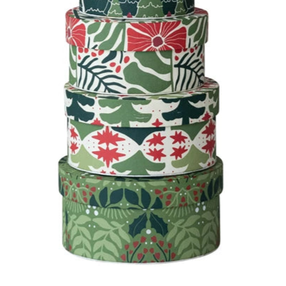 Round Seasonal Gift Box with Botanical Patterns (Assorted)