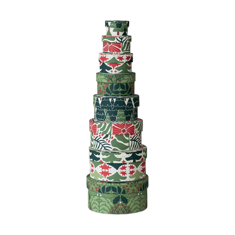 Round Seasonal Gift Box with Botanical Patterns (Assorted)