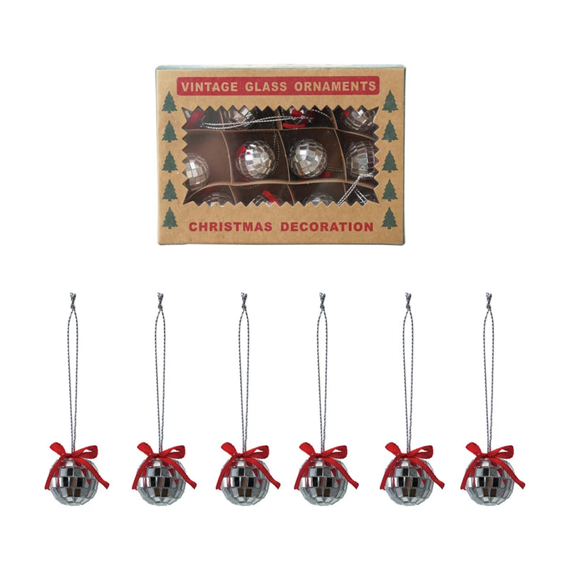 Mini Mirror Ball Ornaments with Bow - Set of 12