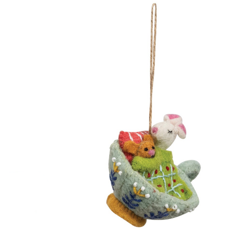 Wool Sleeping Mouse in Teacup Ornament (2 Styles)