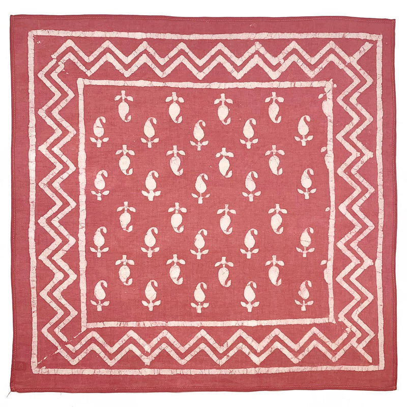 Light Red Floral and Chevron Block Printed Bandana