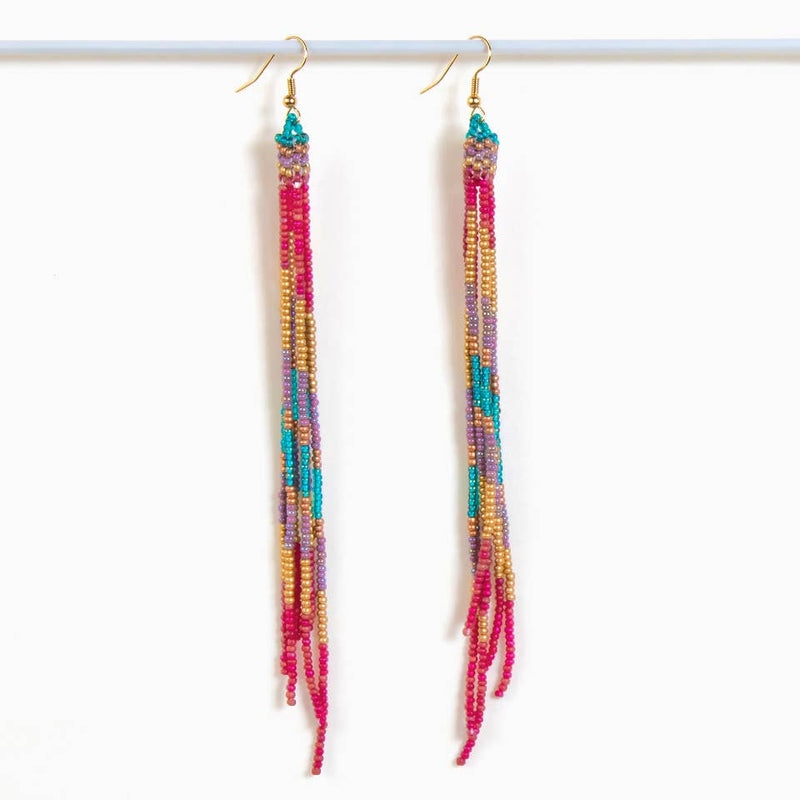 Beaded Fringe Duster Earrings - Moroccan