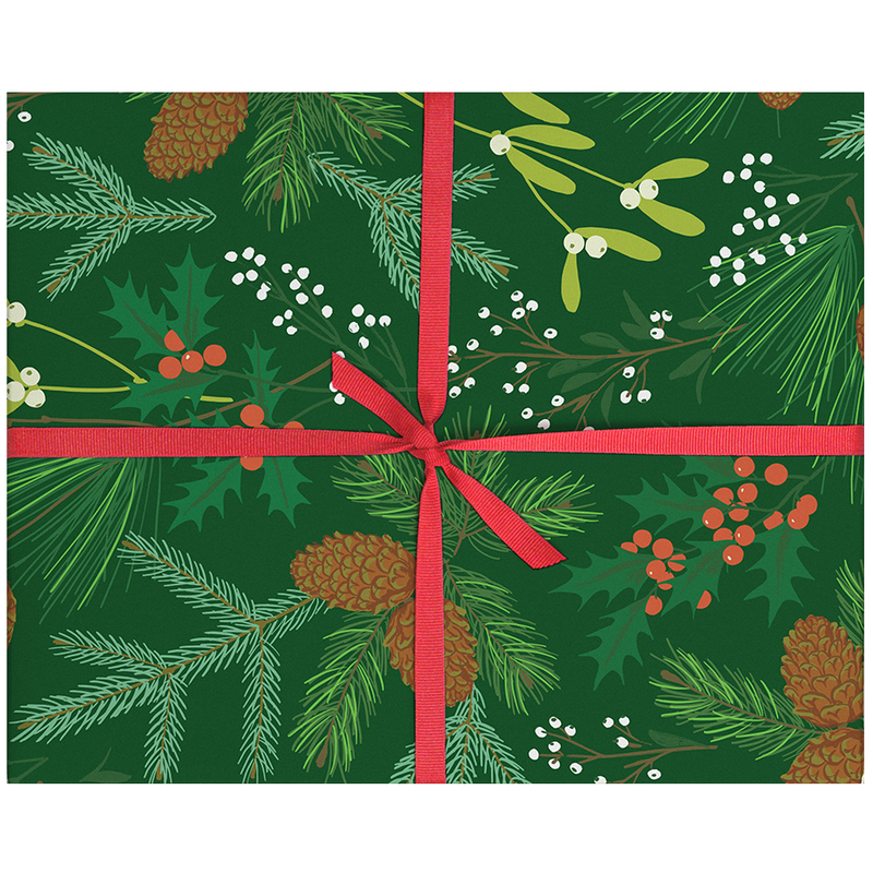 Pine Cones & Winter Berries Gift Wrap: Single Sheet