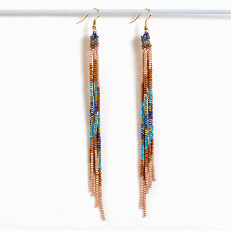 Beaded Fringe Duster Earrings - Multi Bronze