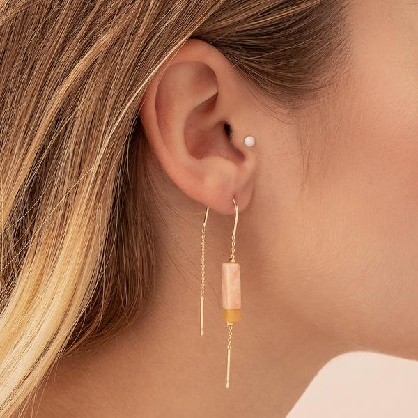 Rectangle Stone Thread Earrings - Amazonite/Amber/Gold
