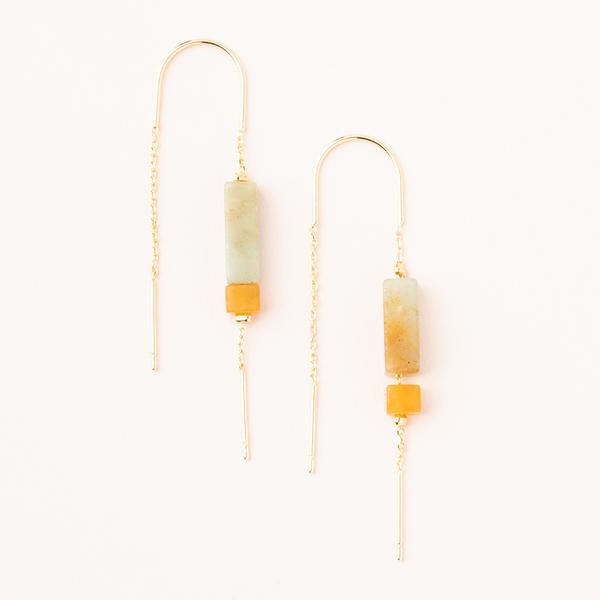 Rectangle Stone Thread Earrings - Amazonite/Amber/Gold