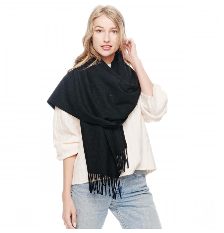 Solid Color Super Soft Cashmere Blend Scarf With Tassel Fringe