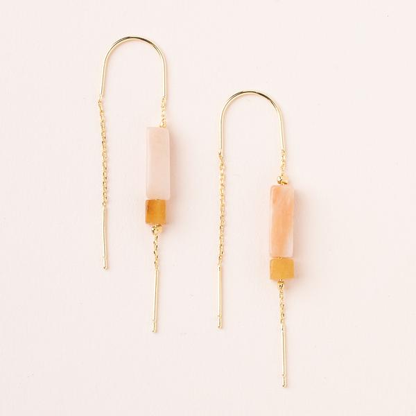Rectangle Stone Earrings - Rose Quartz/Amber/Gold