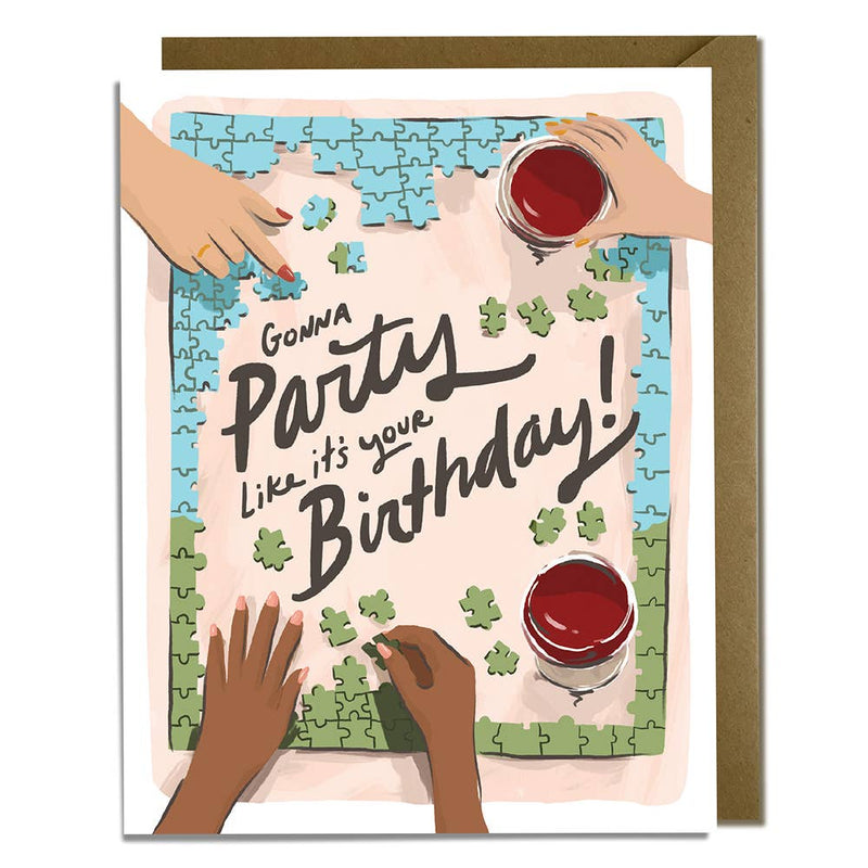 Puzzle and Wine Birthday Card