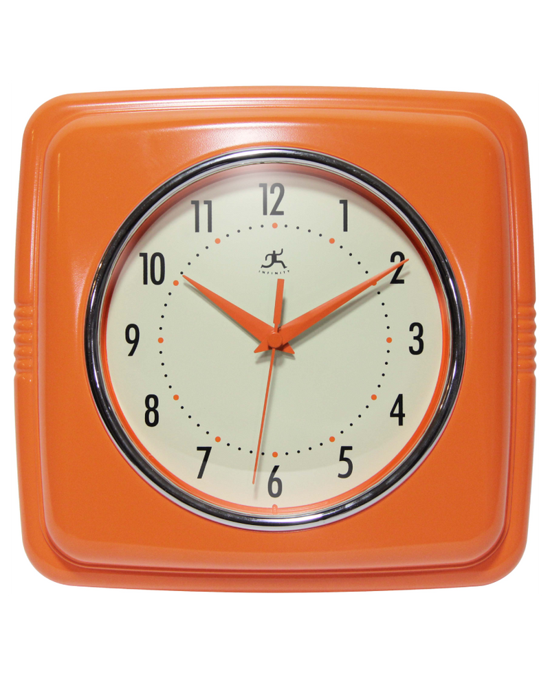 Retro Square Wall Clock in Orange