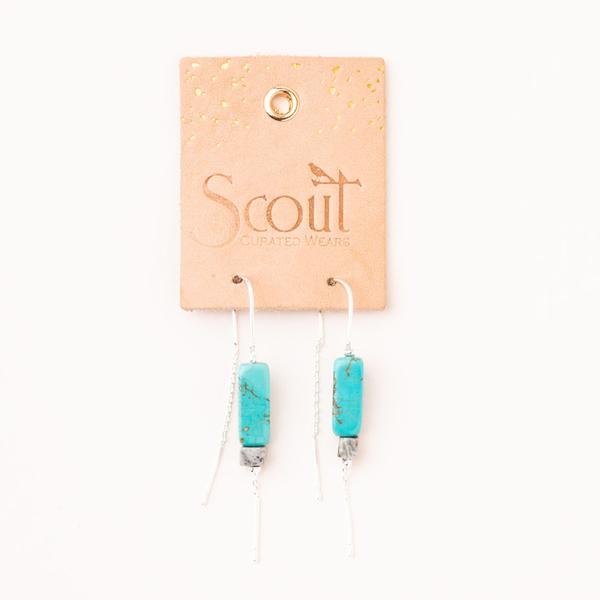 Rectangle Stone Thread Earrings - Amazonite/Amber/Gold