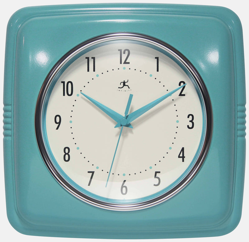 Retro Square Wall Clock in Turquoise