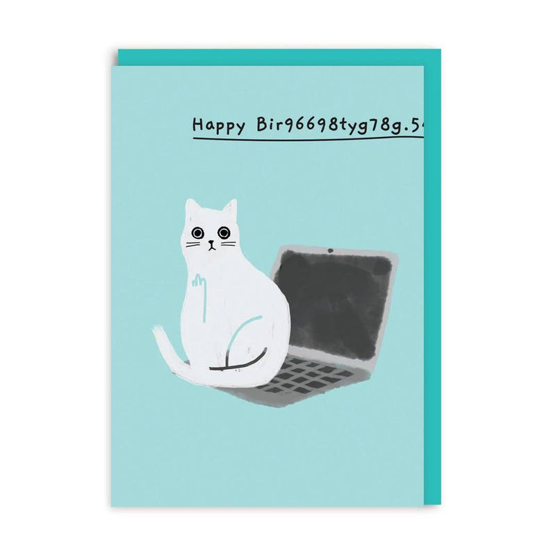 Happy Bir9669 Cat on Laptop Birthday Card